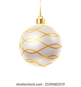 Shiny Christmas bauble with pattern realistic vector illustration. Seasonal winter holiday sphere decor 3d object on white background