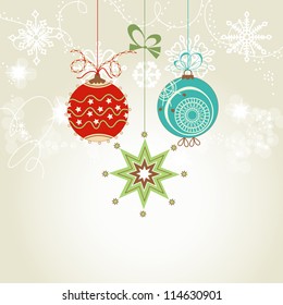 Shiny Christmas card with colorful ornaments vector illustration