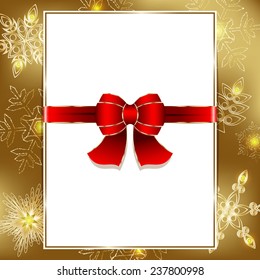 Shiny Christmas cards with bow, snowflakes and blurry lights, illustration.