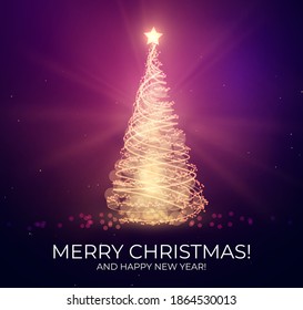 Shiny Christmas holiday background with stylish bokeh and blurred lights effect. Shining spiral with star on top.