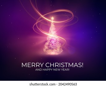 Shiny Christmas holiday background with stylish bokeh and blurred lights effect. Shining spiral with star on top.
