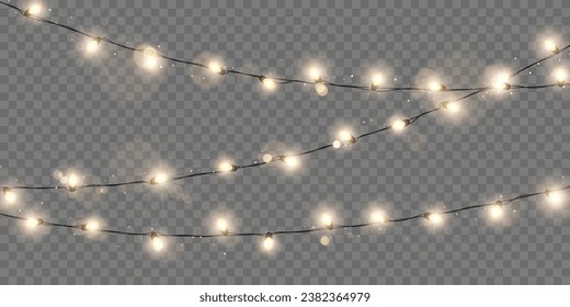 Shiny Christmas lights. Holiday glowing garland. Vector illustration