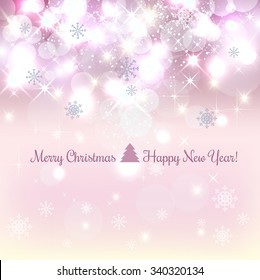Shiny Christmas and New Year background with snowflakes, light, stars. Vector Illustration. Xmas card