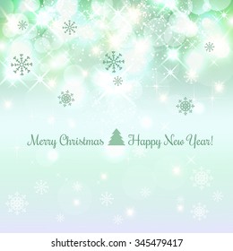 Shiny Christmas and New Year background with snowflakes, light, stars. Vector Illustration. Xmas card