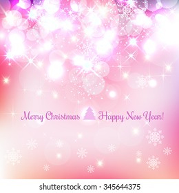 Shiny Christmas and New Year background with snowflakes, light, stars. Vector Illustration. Xmas card