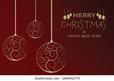 Shiny Christmas Ornaments With A Red Background - Merry Christmas - vector eps10