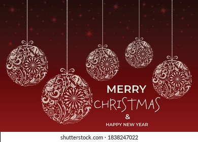 Shiny Christmas Ornaments Red Background Merry Stock Vector (Royalty ...