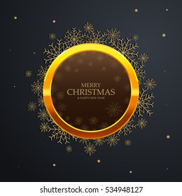 Shiny Christmas round frame with golden snowflakes and place for text