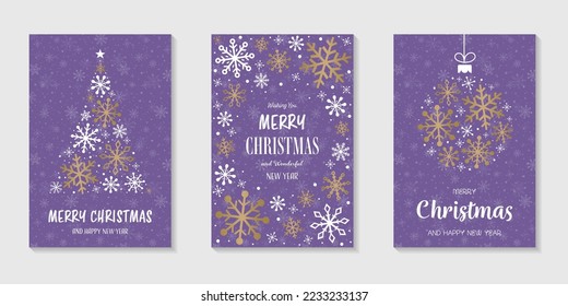 Shiny Christmas snowflakes. Collection of greeting cards. Vector illustration