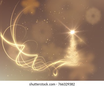 Shiny Christmas tree background with blurred falling snowflakes can be used for winter holidays. Vector EPS10