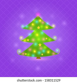 Shiny Christmas Tree Background Invitation Card. Vector New Year Concept