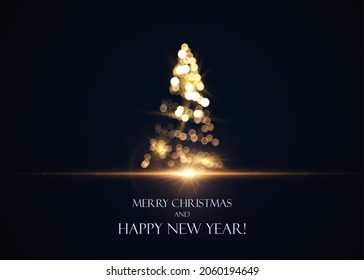 Shiny Christmas tree with blurred magic bokeh lights seasonal holiday vector background