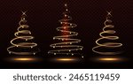 Shiny Christmas tree. Glittering lights in the form of a Christmas tree with bright shining and glowing particles. Christmas shiny tree with blurred lights effect