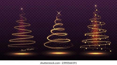 Shiny Christmas tree. Glittering lights in the form of a Christmas tree with bright shining and glowing particles. Christmas shiny tree with blurred lights effect