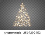 Shiny Christmas tree. Golden shining spruce in a luxurious design. New Year