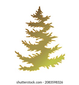 Shiny Christmas tree. Golden. Vector illustration. Gradient fill
