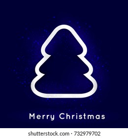 Shiny Christmas tree on dark blue background with Flash Light. Vector illustration for Christmas and New Year greeting or invitation card, banners or flyer.