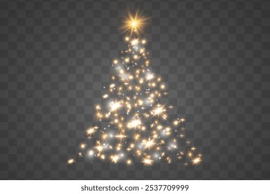 Árbol de Navidad brillante. Luces brillantes. Árbol de Navidad con partículas brillantes brillantes. Ilustración vectorial.