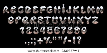 Shiny chrome bubble font in Y2K style. Realistic 3D letters and numbers of the English alphabet Foto stock © 