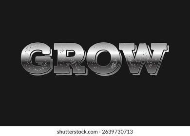 Shiny Chrome GROW Text on Black Background