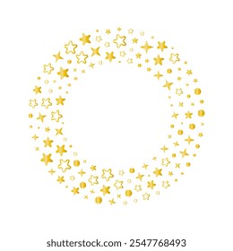 Shiny circle with gold confetti isolated on transparent background. Abstract luxury backdrop golden sparkles shape decoration for Christmas or New year's eve celebration. Vector illustration
