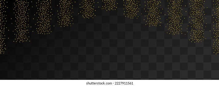 Shiny Circle Golden Vector Panoramic Transparent Background. Holiday Rain Card. Gold Polka Christmas Texture. Dot Glamour Backdrop.