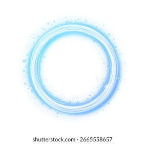 Shiny circle particle swirl flare with glistering light and power trail. Electric curve round line with thunder magic wave blue neon effect.