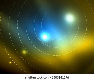 Leuchtende Kreise leuchten auf abstraktem Hintergrund. Vektorgrafik