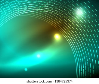 Los círculos brillantes brillan por el fondo abstracto. Ilustración del vector