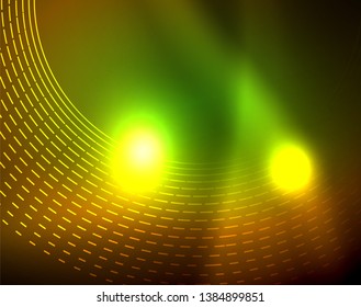 Leuchtende Kreise leuchten auf abstraktem Hintergrund. Vektorgrafik