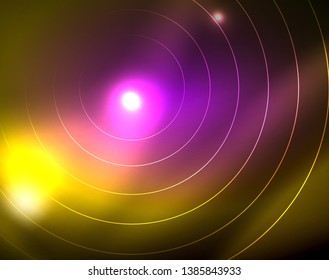 Los círculos brillantes brillan por el fondo abstracto. Ilustración del vector