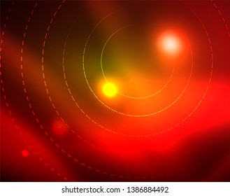 Los círculos brillantes brillan por el fondo abstracto. Ilustración del vector