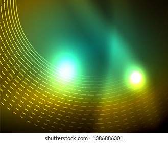 Los círculos brillantes brillan por el fondo abstracto. Ilustración del vector