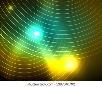 Leuchtende Kreise leuchten auf abstraktem Hintergrund. Vektorgrafik