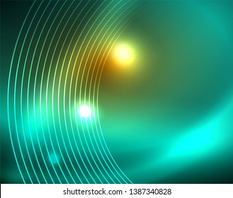 Los círculos brillantes brillan por el fondo abstracto. Ilustración del vector