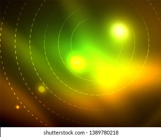 Los círculos brillantes brillan por el fondo abstracto. Ilustración del vector