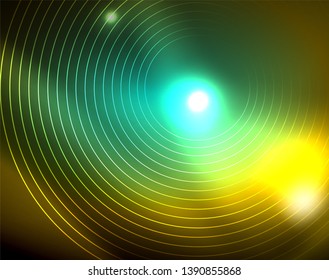 Los círculos brillantes brillan por el fondo abstracto. Ilustración del vector