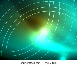 Leuchtende Kreise leuchten auf abstraktem Hintergrund. Vektorgrafik