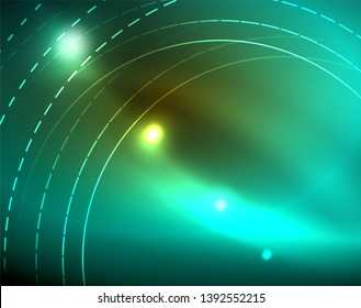Los círculos brillantes brillan por el fondo abstracto. Ilustración del vector