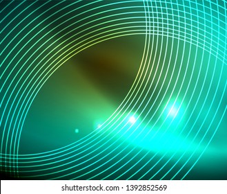 Los círculos brillantes brillan por el fondo abstracto. Ilustración del vector