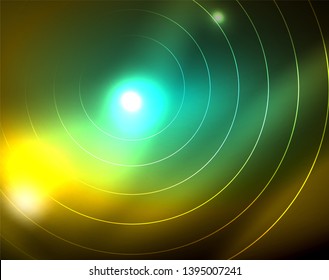 Los círculos brillantes brillan por el fondo abstracto. Ilustración del vector