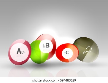 Círculos brillantes con texto en espacio 3d, fondo abstracto vectorial