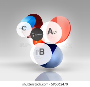 Círculos brillantes con texto en espacio 3d, fondo abstracto vectorial
