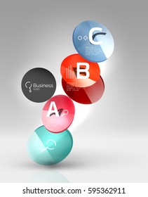 Círculos brillantes con texto en espacio 3d, fondo abstracto vectorial