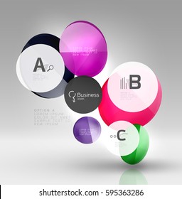 Círculos brillantes con texto en espacio 3d, fondo abstracto vectorial