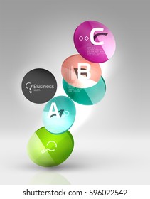 Círculos brillantes con texto en espacio 3d, fondo abstracto vectorial