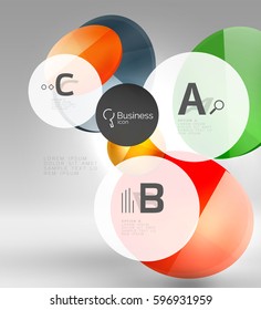 Círculos brillantes con texto en espacio 3d, fondo abstracto vectorial