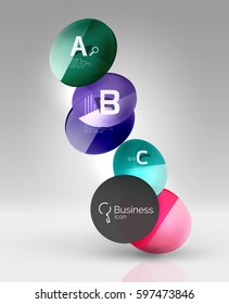 Círculos brillantes con texto en espacio 3d, fondo abstracto vectorial