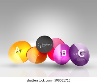 Círculos brillantes con texto en espacio 3d, fondo abstracto vectorial