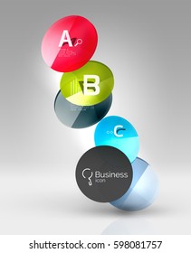Círculos brillantes con texto en espacio 3d, fondo abstracto vectorial